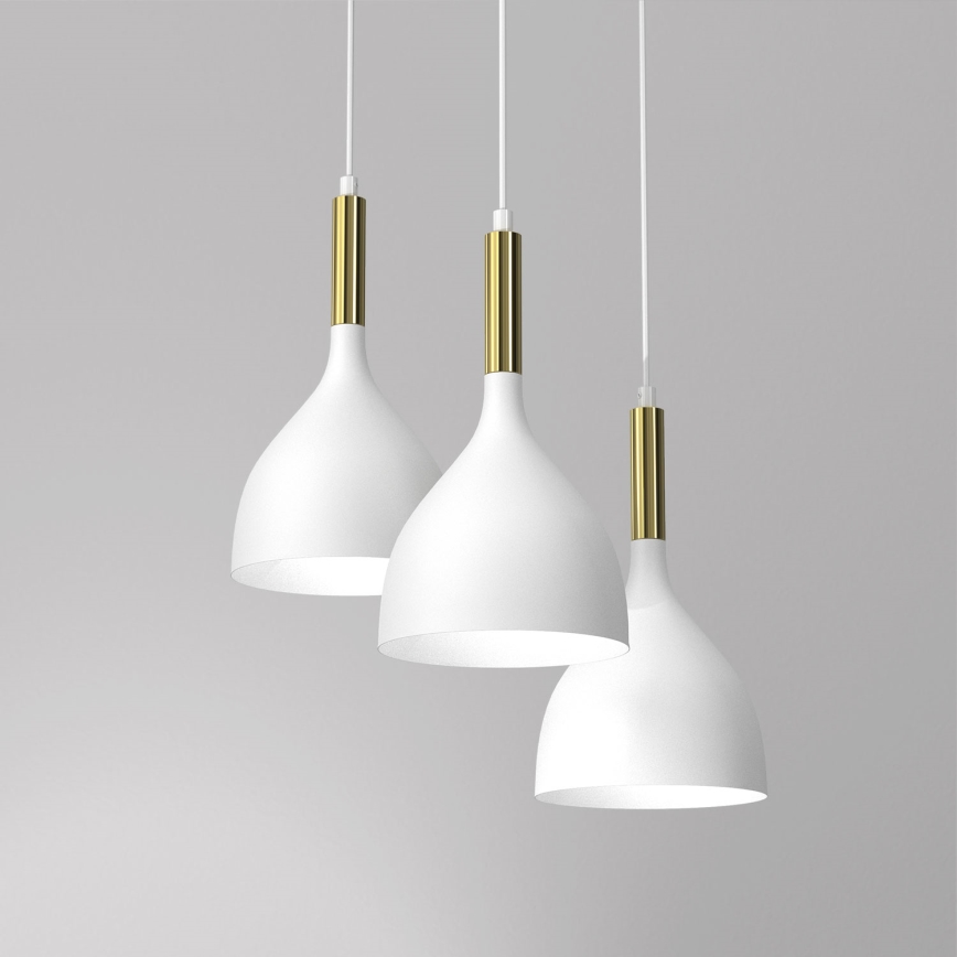 Ljuskrona med textilsladd NOAK 3xE27/15W/230V vit/guld