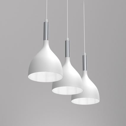 Ljuskrona med textilsladd NOAK 3xE27/15W/230V vit/skinande krom