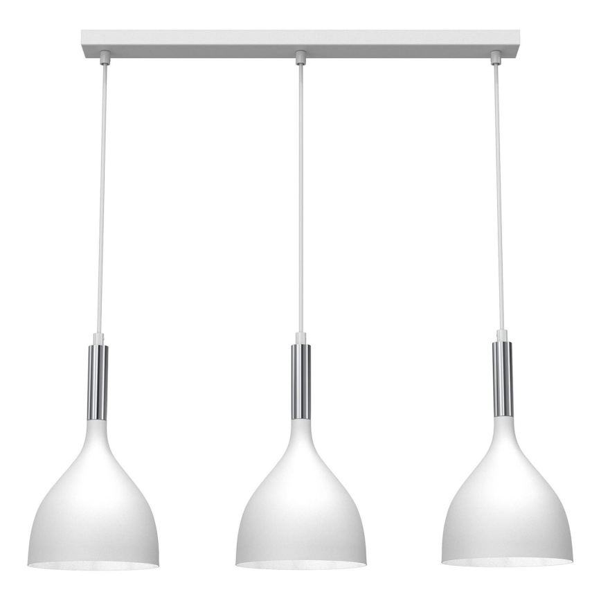 Ljuskrona med textilsladd NOAK 3xE27/15W/230V vit/skinande krom