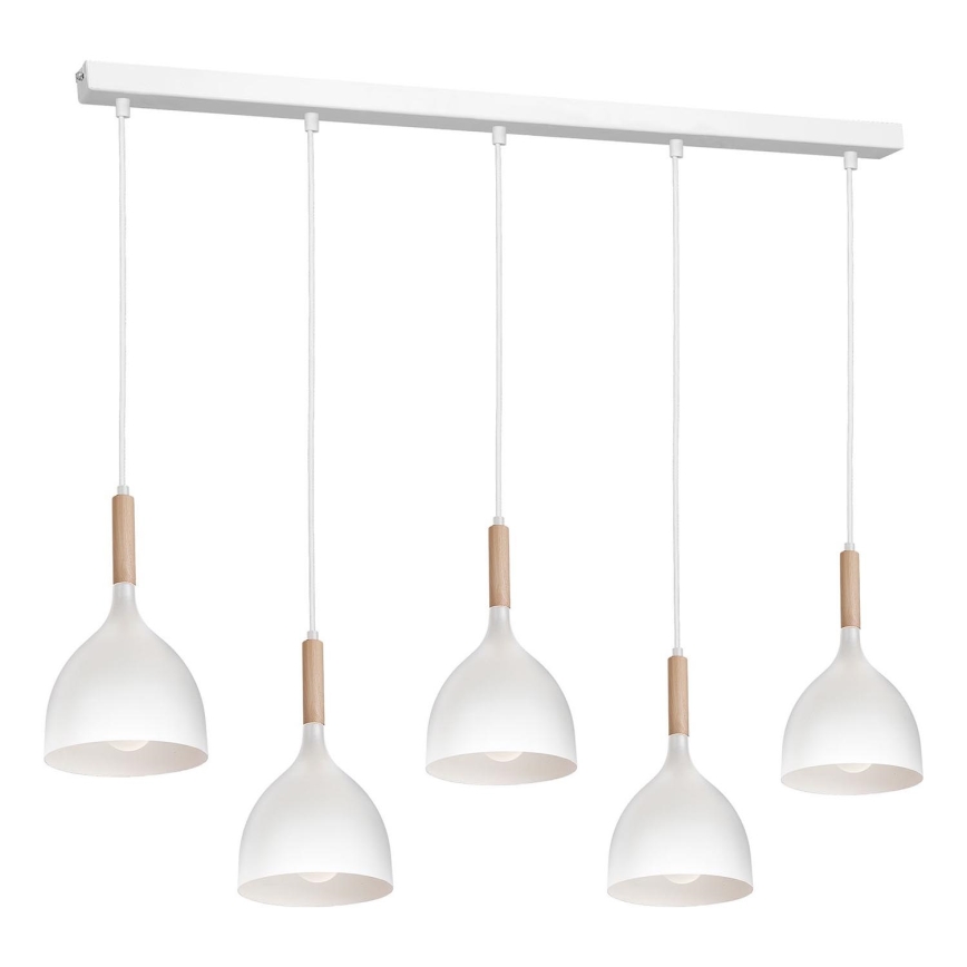 Ljuskrona med textilsladd NOAK 5xE27/15W/230V vit/bok