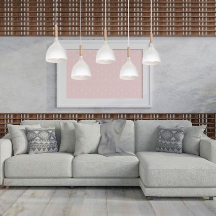 Ljuskrona med textilsladd NOAK 5xE27/15W/230V vit/bok