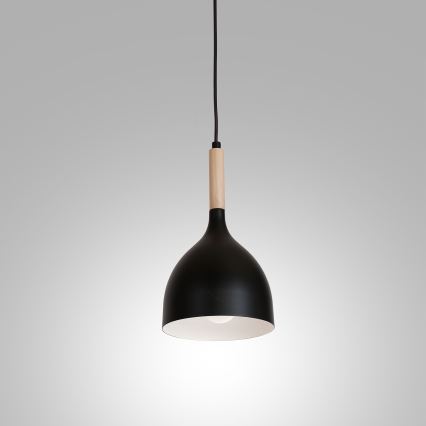 Ljuskrona med textilsladd NOAK WOOD 1xE27/15W/230V svart/bok