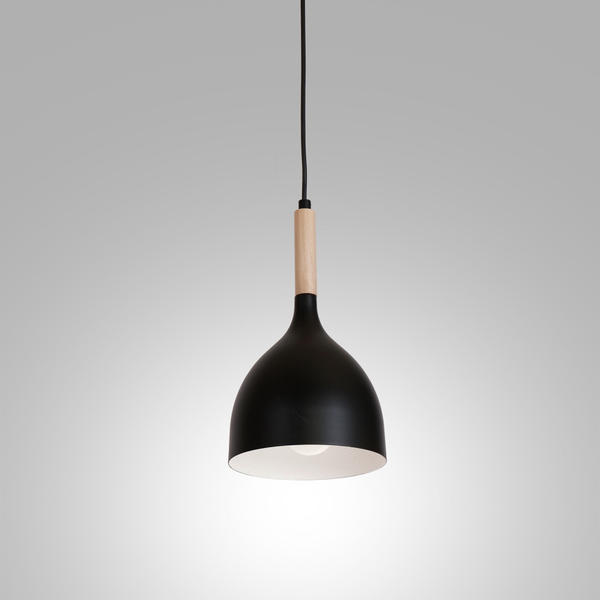 Ljuskrona med textilsladd NOAK WOOD 1xE27/15W/230V svart/bok
