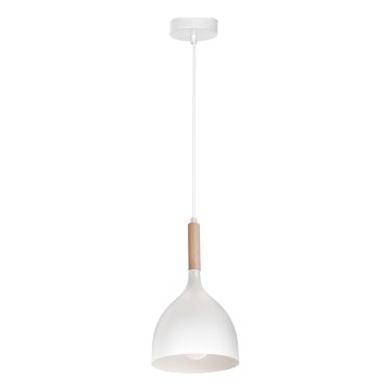 Ljuskrona med textilsladd NOAK WOOD 1xE27/15W/230V vit/bok