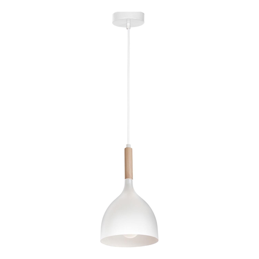 Ljuskrona med textilsladd NOAK WOOD 1xE27/15W/230V vit/bok