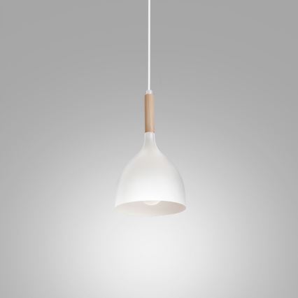 Ljuskrona med textilsladd NOAK WOOD 1xE27/15W/230V vit/bok