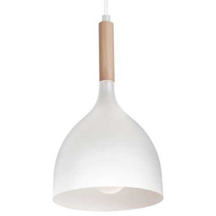 Ljuskrona med textilsladd NOAK WOOD 1xE27/15W/230V vit/bok