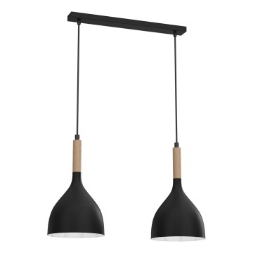 Ljuskrona med textilsladd NOAK WOOD 2xE27/15W/230V svart/bok