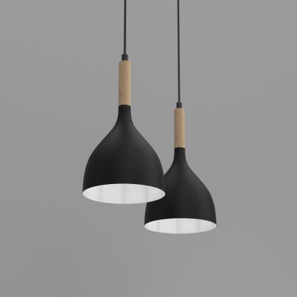 Ljuskrona med textilsladd NOAK WOOD 2xE27/15W/230V svart/bok