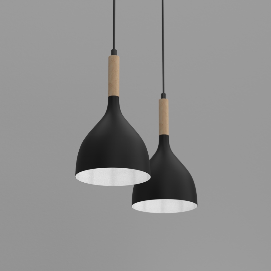 Ljuskrona med textilsladd NOAK WOOD 2xE27/15W/230V svart/bok