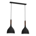 Ljuskrona med textilsladd NOAK WOOD 2xE27/15W/230V svart/bok
