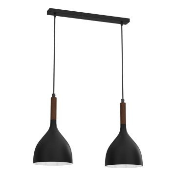 Ljuskrona med textilsladd NOAK WOOD 2xE27/15W/230V svart/bok