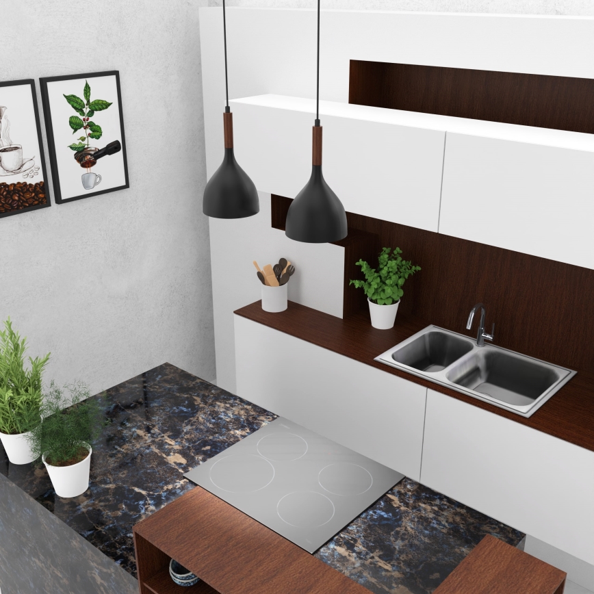 Ljuskrona med textilsladd NOAK WOOD 2xE27/15W/230V svart/bok
