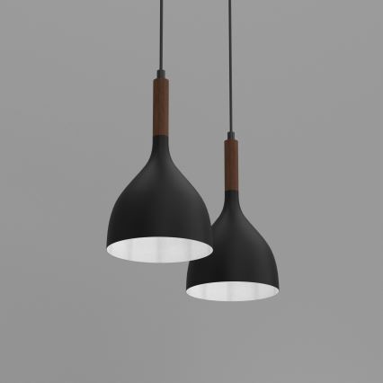 Ljuskrona med textilsladd NOAK WOOD 2xE27/15W/230V svart/bok