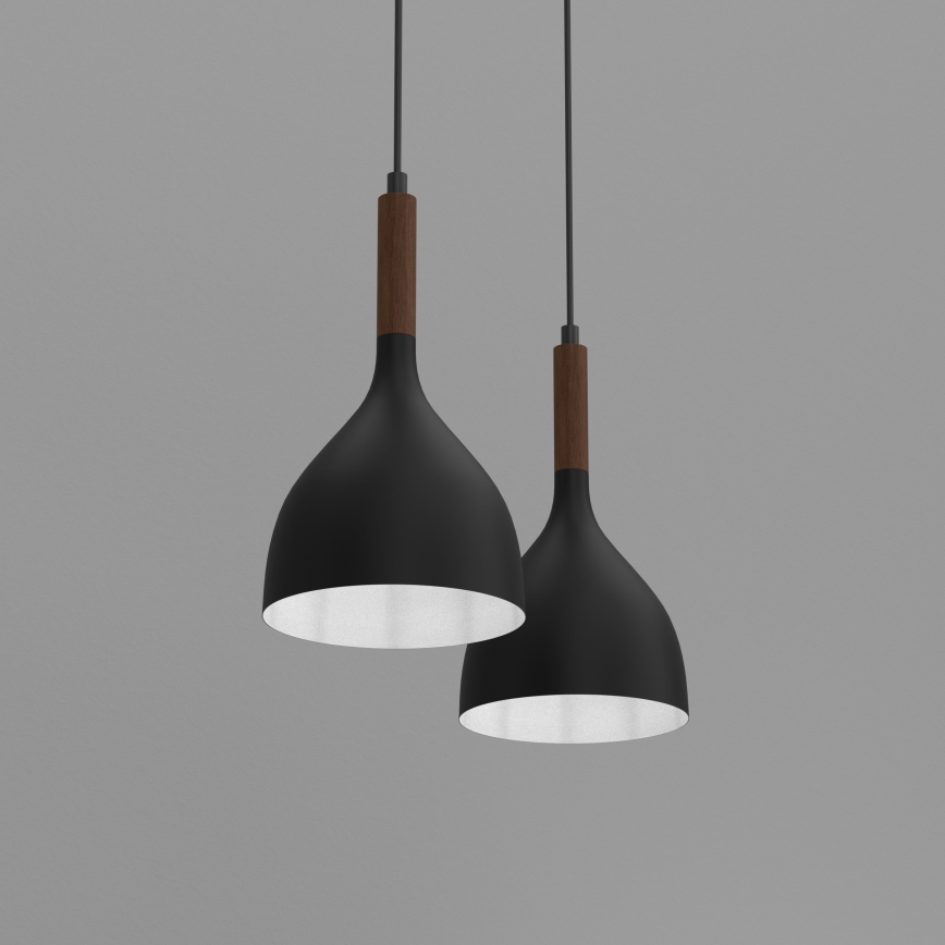 Ljuskrona med textilsladd NOAK WOOD 2xE27/15W/230V svart/bok