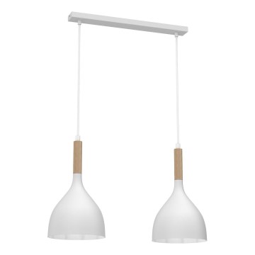 Ljuskrona med textilsladd NOAK WOOD 2xE27/15W/230V vit/bok