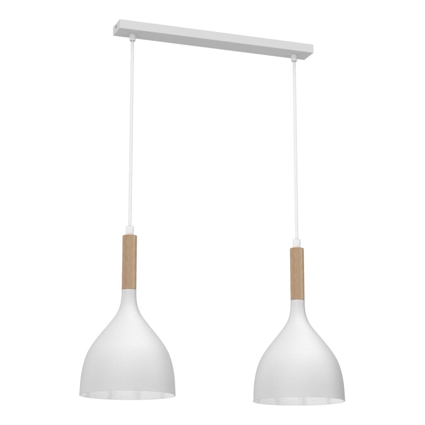 Ljuskrona med textilsladd NOAK WOOD 2xE27/15W/230V vit/bok