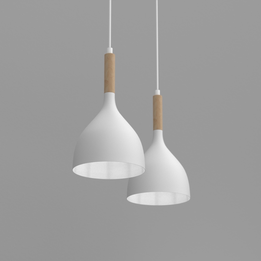 Ljuskrona med textilsladd NOAK WOOD 2xE27/15W/230V vit/bok