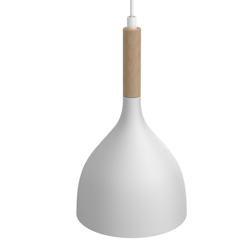 Ljuskrona med textilsladd NOAK WOOD 2xE27/15W/230V vit/bok
