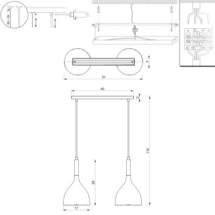 Ljuskrona med textilsladd NOAK WOOD 2xE27/15W/230V vit/bok