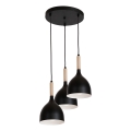 Ljuskrona med textilsladd NOAK WOOD 3xE27/15W/230V svart/bok