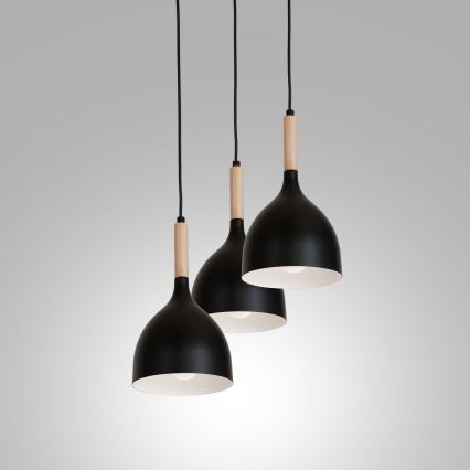 Ljuskrona med textilsladd NOAK WOOD 3xE27/15W/230V svart/bok