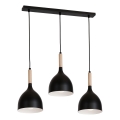 Ljuskrona med textilsladd NOAK WOOD 3xE27/15W/230V svart/bok