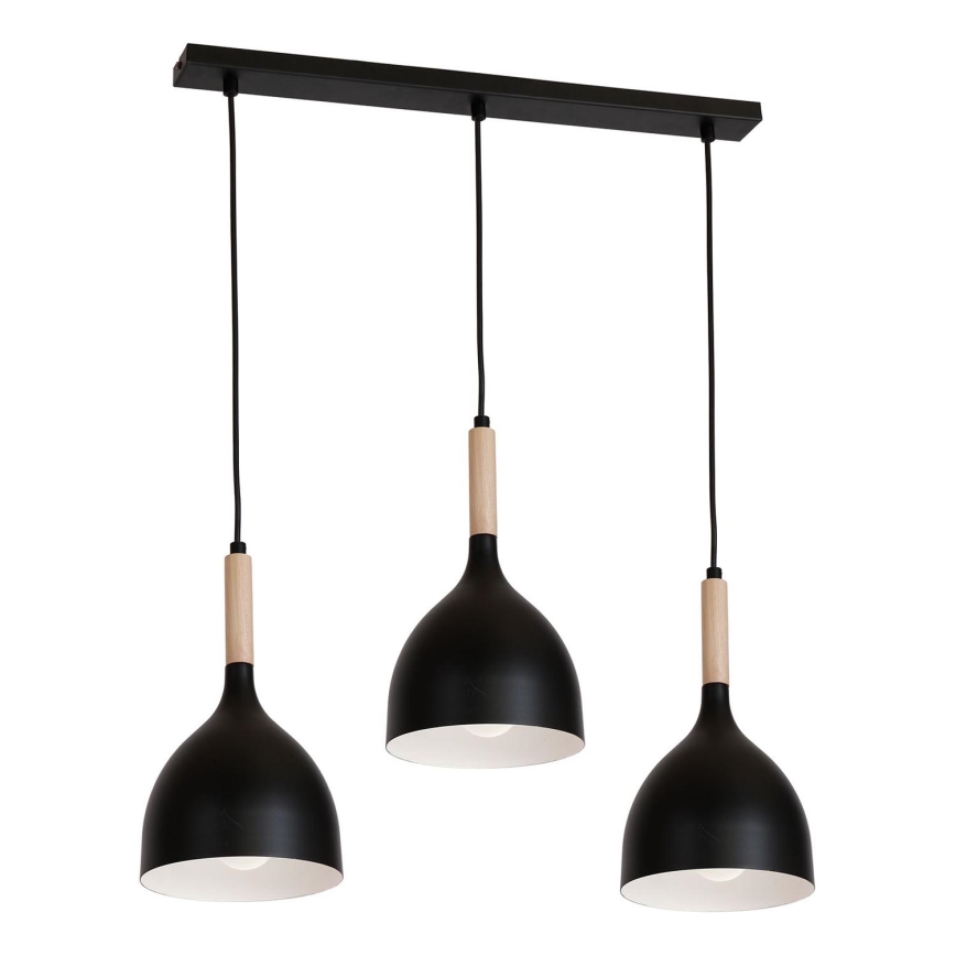 Ljuskrona med textilsladd NOAK WOOD 3xE27/15W/230V svart/bok