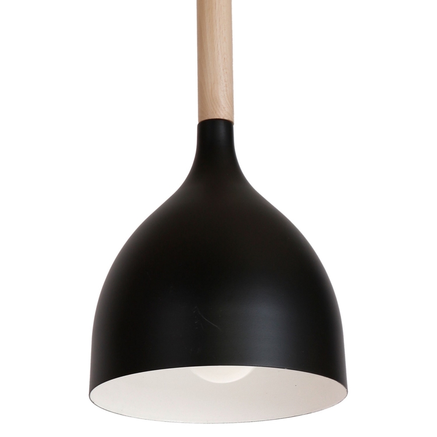Ljuskrona med textilsladd NOAK WOOD 3xE27/15W/230V svart/bok