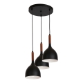Ljuskrona med textilsladd NOAK WOOD 3xE27/15W/230V svart/bok