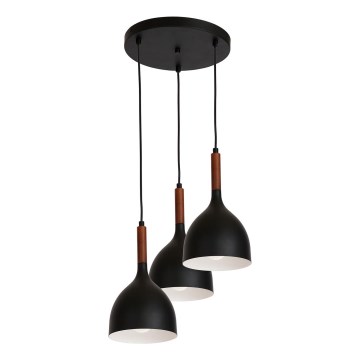 Ljuskrona med textilsladd NOAK WOOD 3xE27/15W/230V svart/bok