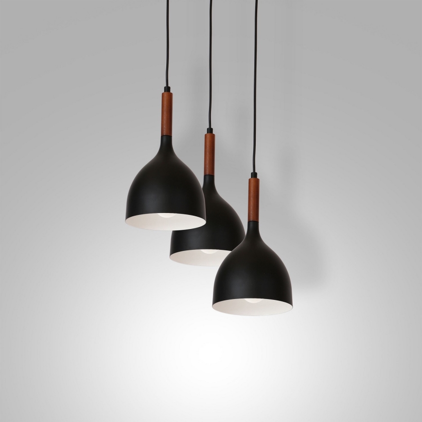 Ljuskrona med textilsladd NOAK WOOD 3xE27/15W/230V svart/bok