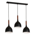 Ljuskrona med textilsladd NOAK WOOD 3xE27/15W/230V svart/bok