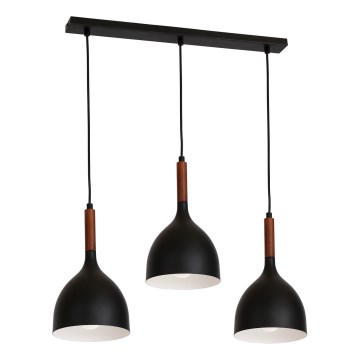 Ljuskrona med textilsladd NOAK WOOD 3xE27/15W/230V svart/bok