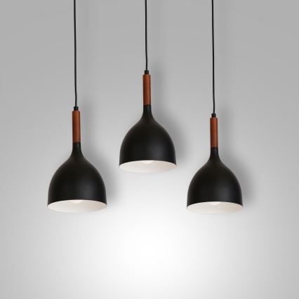 Ljuskrona med textilsladd NOAK WOOD 3xE27/15W/230V svart/bok