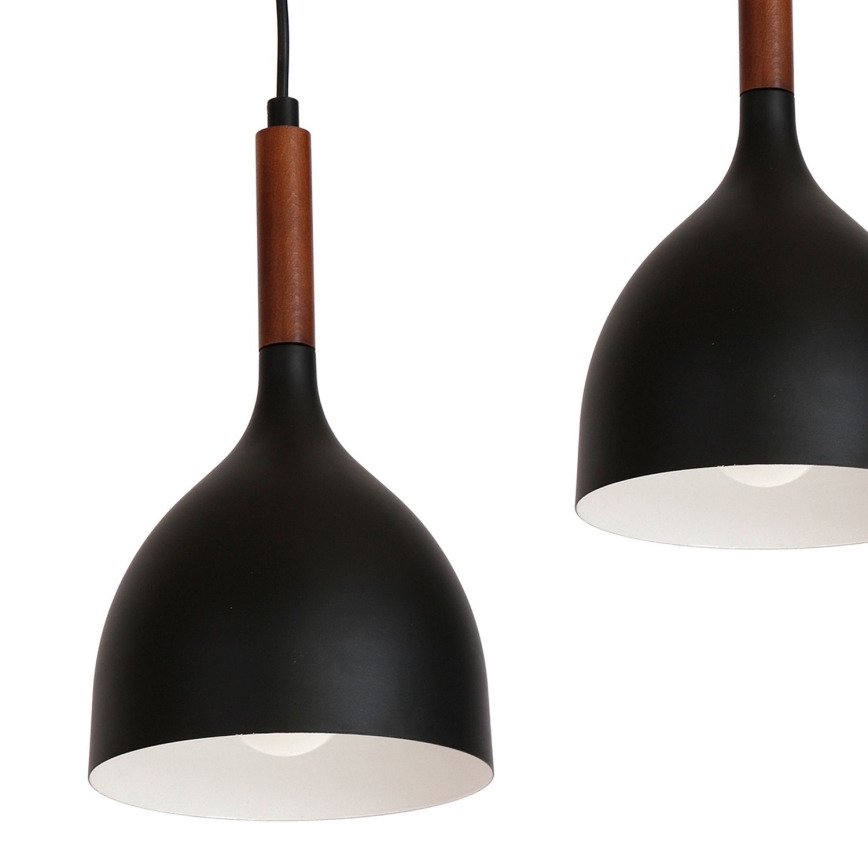 Ljuskrona med textilsladd NOAK WOOD 3xE27/15W/230V svart/bok
