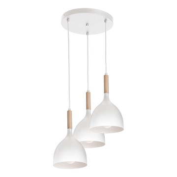 Ljuskrona med textilsladd NOAK WOOD 3xE27/15W/230V vit/bok