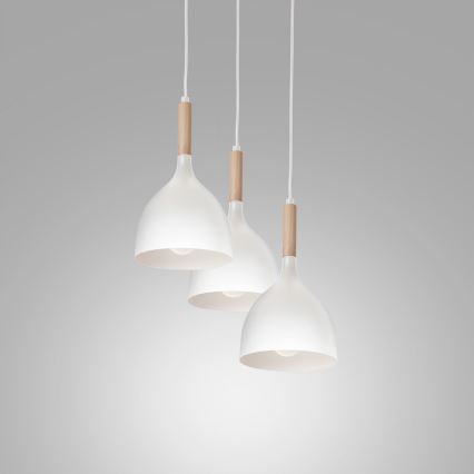 Ljuskrona med textilsladd NOAK WOOD 3xE27/15W/230V vit/bok