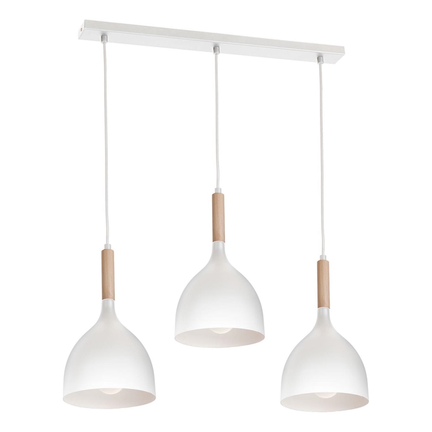 Ljuskrona med textilsladd NOAK WOOD 3xE27/15W/230V vit/bok