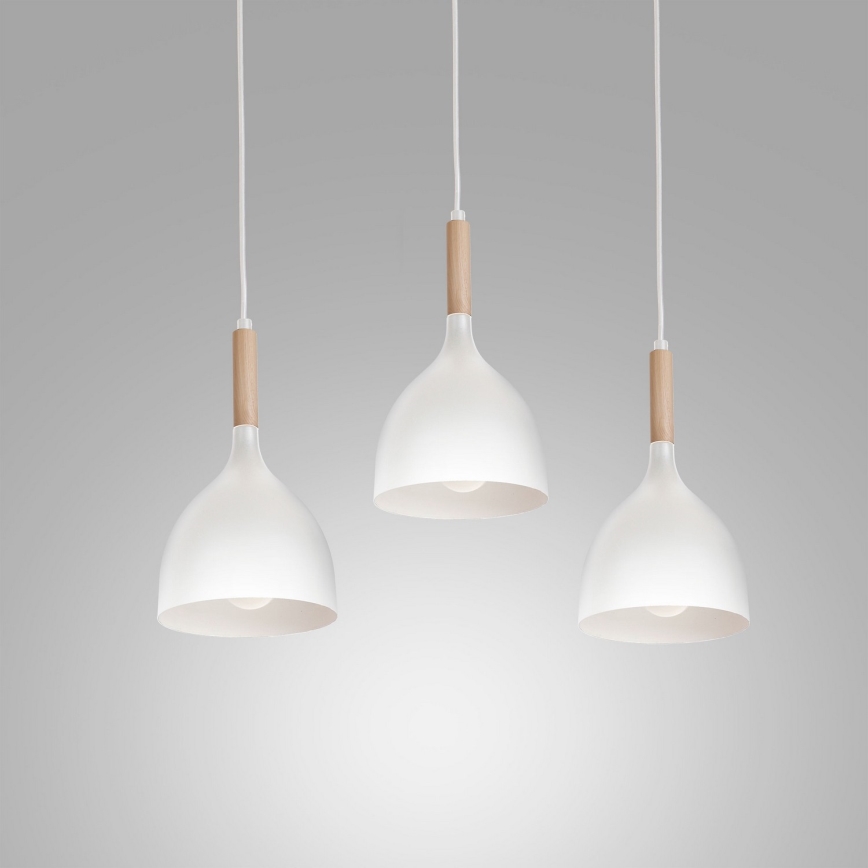 Ljuskrona med textilsladd NOAK WOOD 3xE27/15W/230V vit/bok