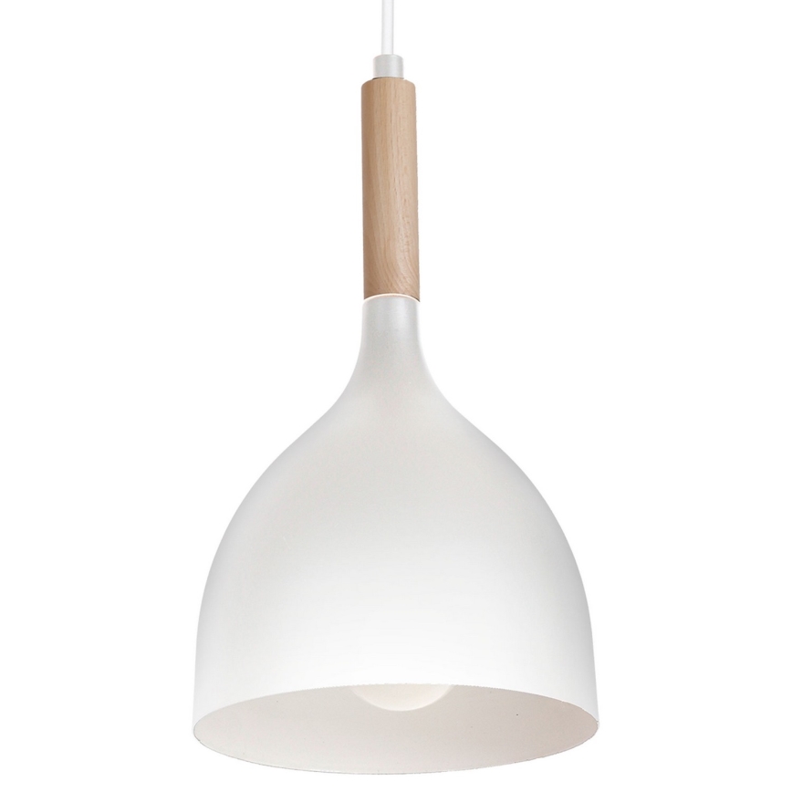 Ljuskrona med textilsladd NOAK WOOD 3xE27/15W/230V vit/bok