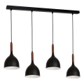 Ljuskrona med textilsladd NOAK WOOD 4xE27/15W/230V svart/bok