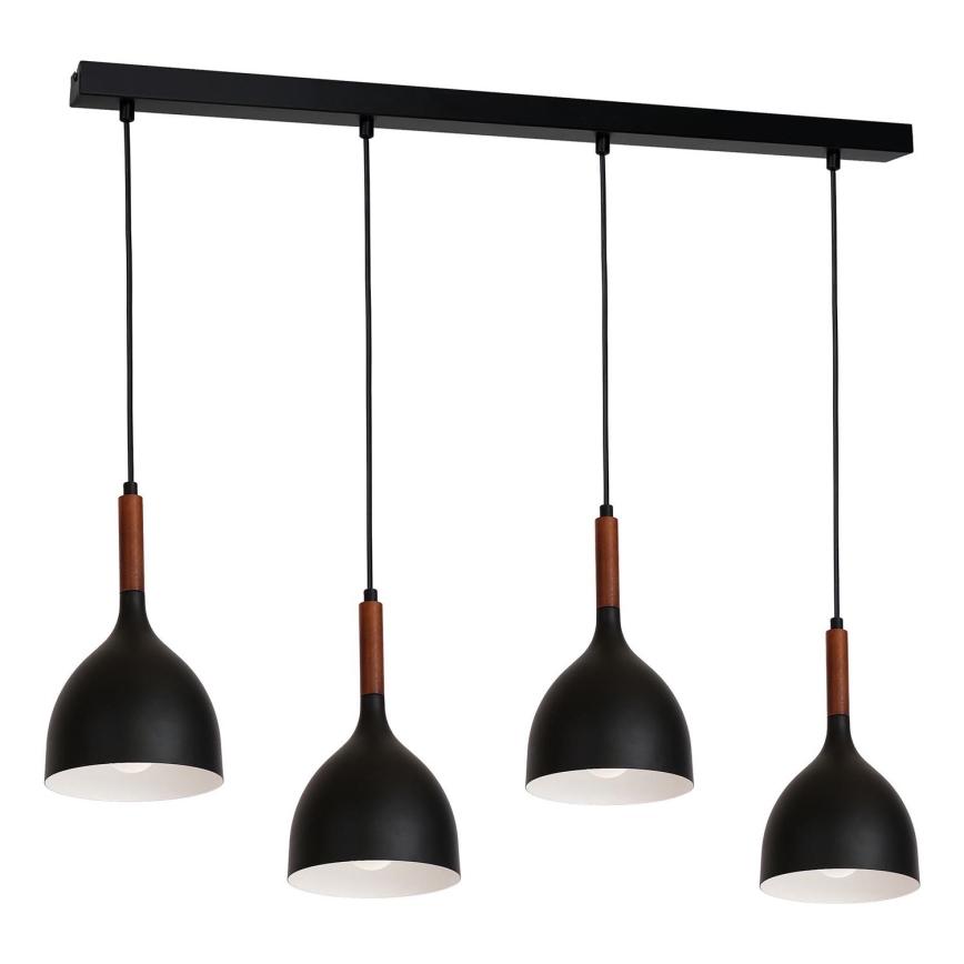 Ljuskrona med textilsladd NOAK WOOD 4xE27/15W/230V svart/bok