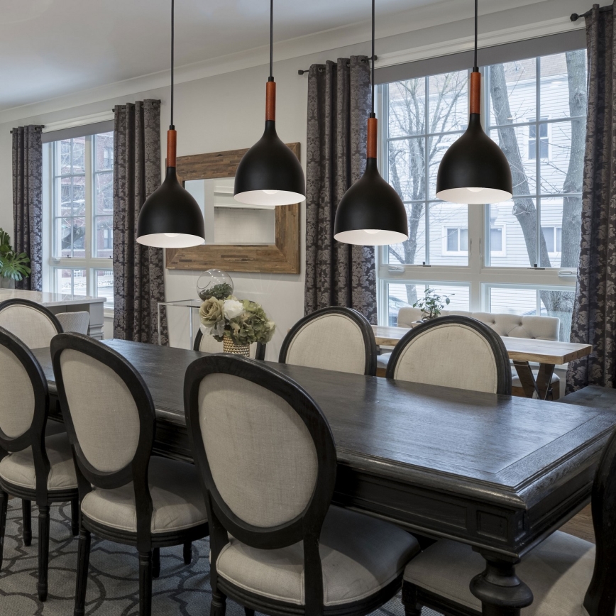 Ljuskrona med textilsladd NOAK WOOD 4xE27/15W/230V svart/bok