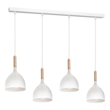 Ljuskrona med textilsladd NOAK WOOD 4xE27/15W/230V vit/bok