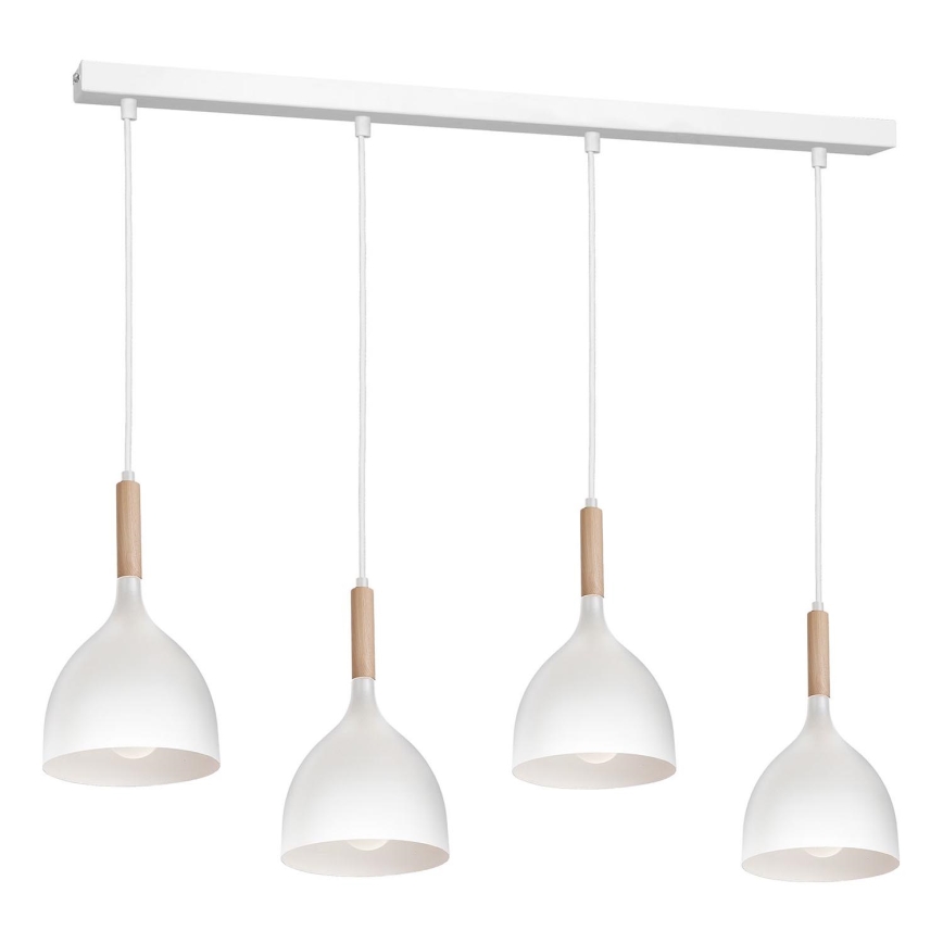 Ljuskrona med textilsladd NOAK WOOD 4xE27/15W/230V vit/bok
