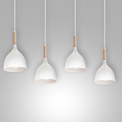 Ljuskrona med textilsladd NOAK WOOD 4xE27/15W/230V vit/bok