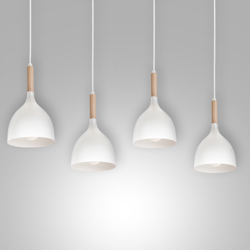 Ljuskrona med textilsladd NOAK WOOD 4xE27/15W/230V vit/bok