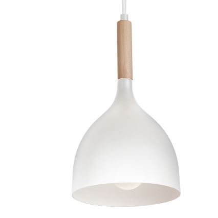 Ljuskrona med textilsladd NOAK WOOD 4xE27/15W/230V vit/bok
