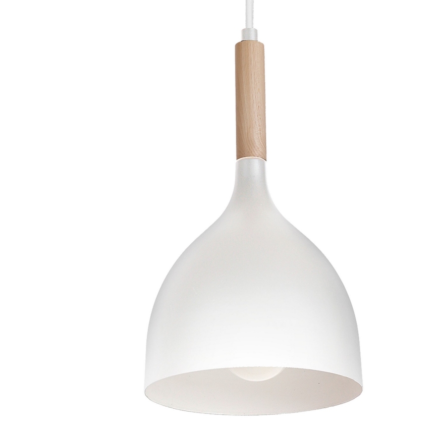 Ljuskrona med textilsladd NOAK WOOD 4xE27/15W/230V vit/bok